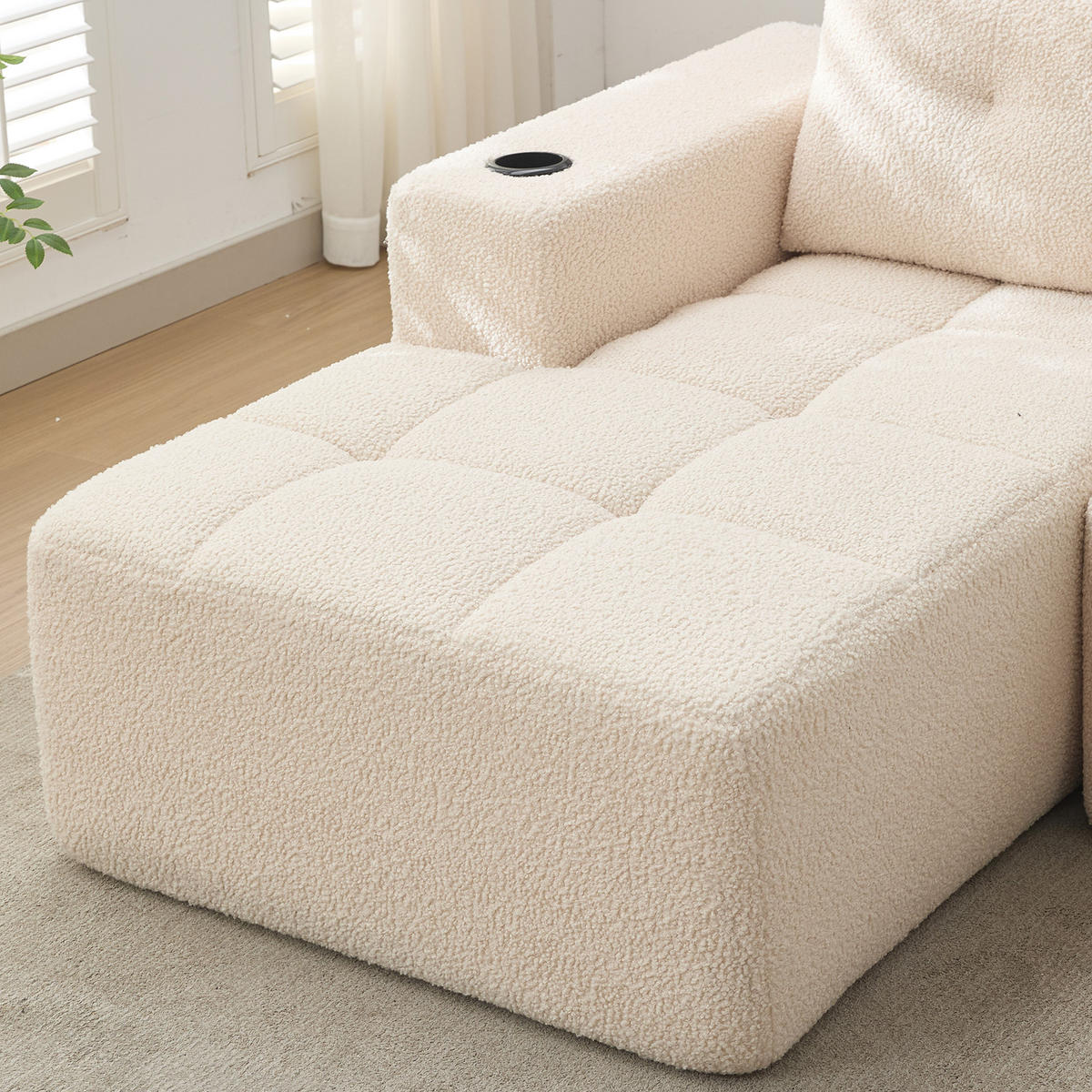 ECKSOFA 5-Sitzer Polyester Beige mit Becherhaltern - Beige, Textil (258/163cm) - WISHDOR