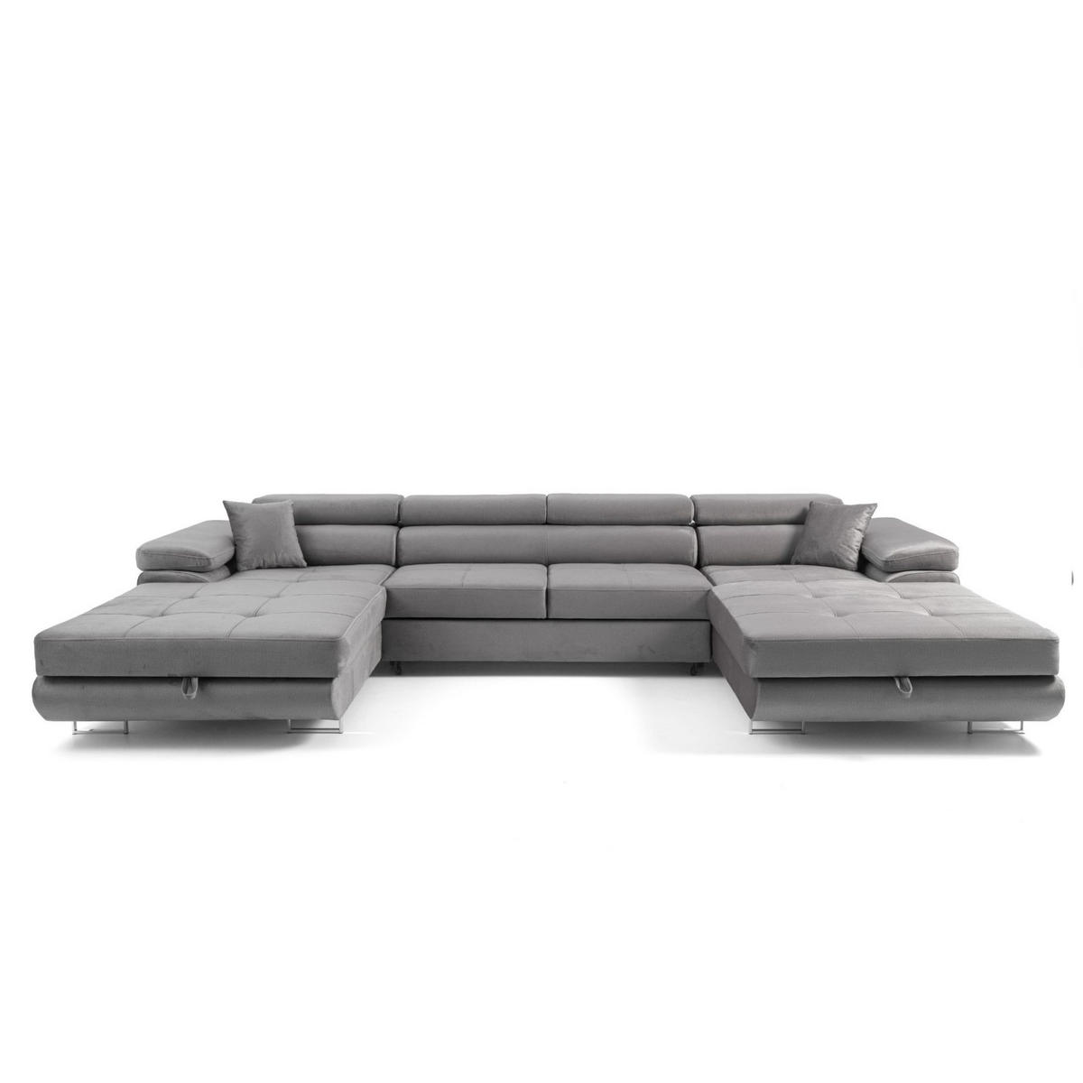 ECKSOFA U-Form ALONZO U mit Schlaffunktion 130x280 Velours Grau - Silberfarben/Grau, Holz/Textil (350/90/203cm) - Muffo