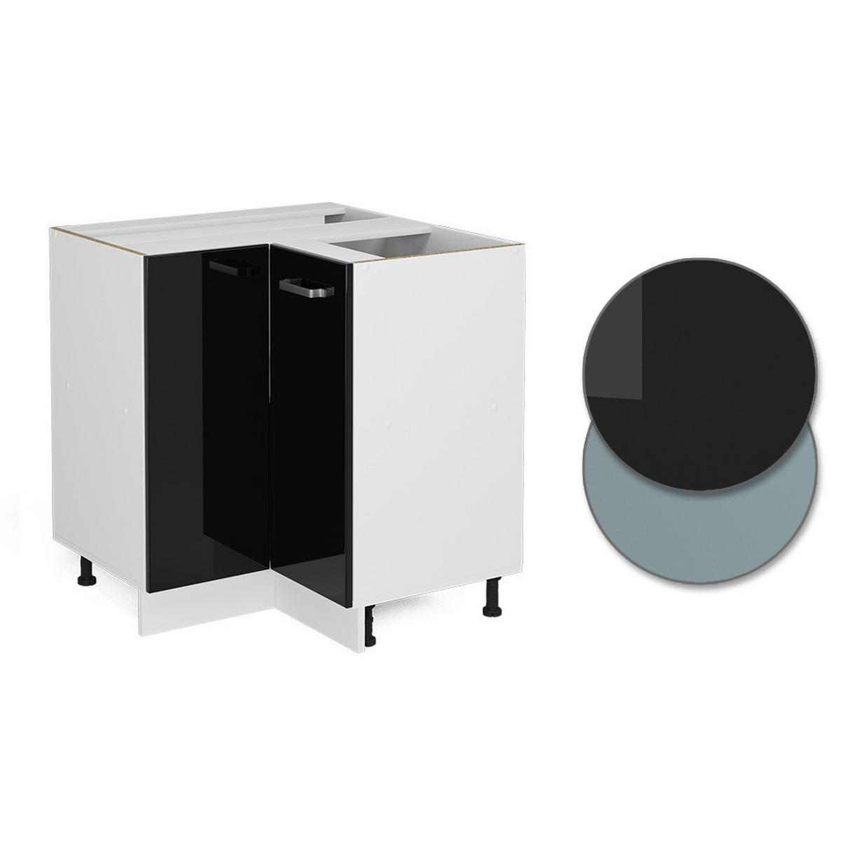ECKUNTERSCHRANK R-Line Schwarz Hochglanz 75.6 cm, AP Anthrazit - Schwarz Hochglanz/Schwarz, Holzwerkstoff (75.6/81.6/60cm) - Vicco