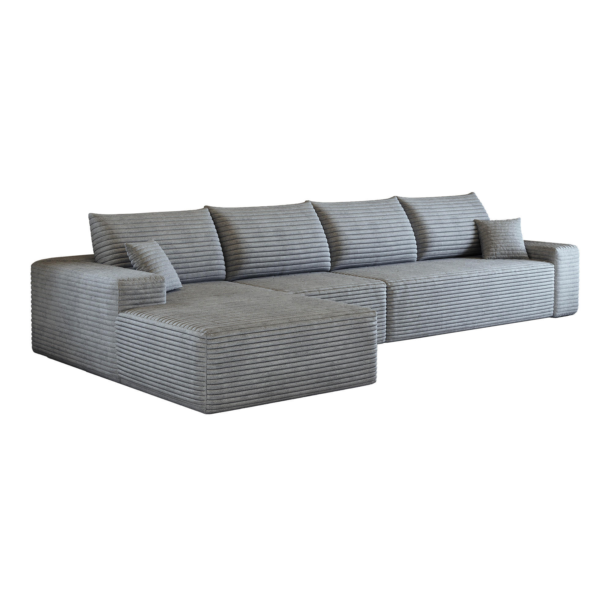 ECKSOFA 340/175/83 cm in Grau aus Cord mit tiefer Sitzfläche - Grau, Textil (175/340cm) - Flora Grace