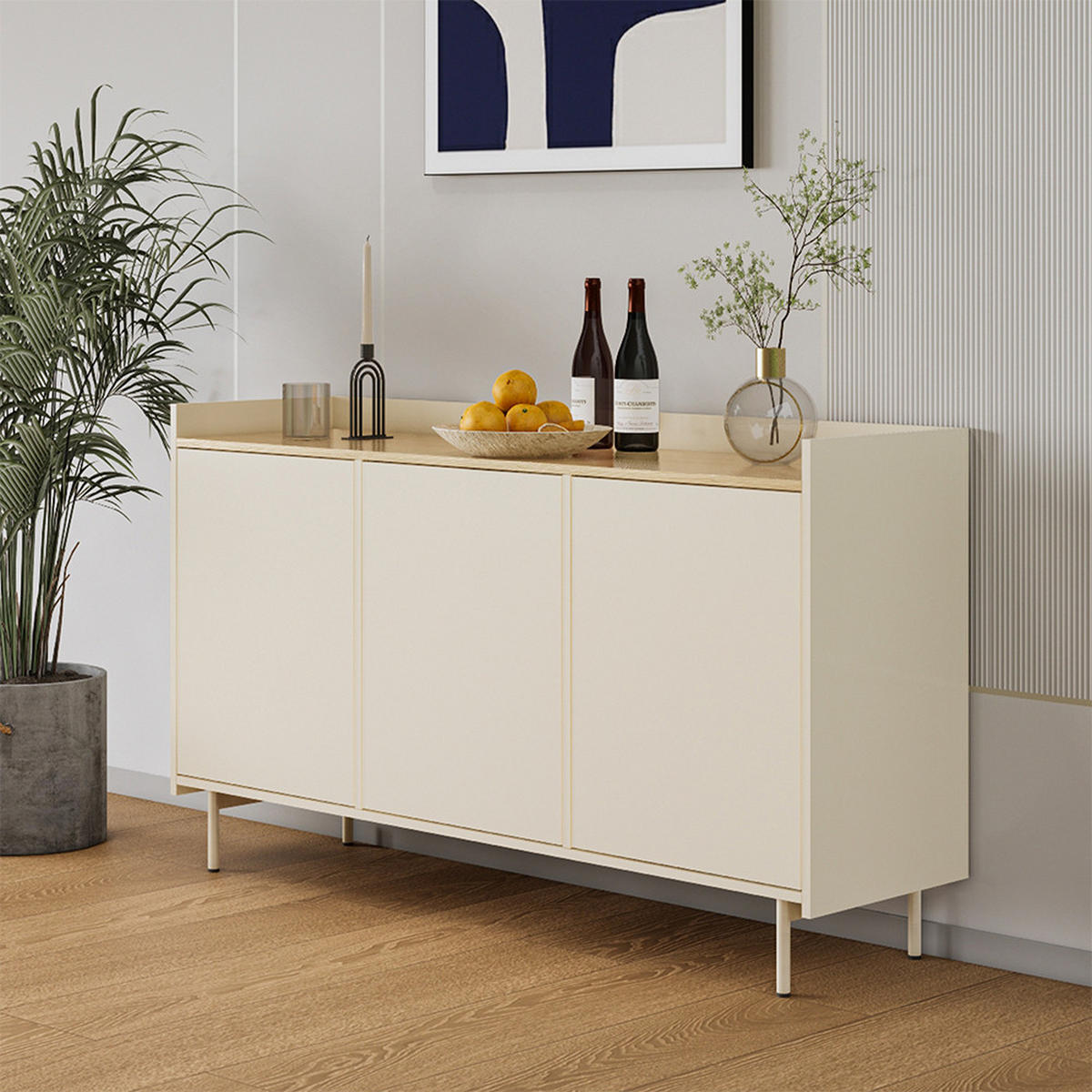 KOMMODE Velina Creme 140 x 82 cm mit 6 Fächern - Eichefarben/Creme, Holzwerkstoff (140/82/40cm) - Vicco