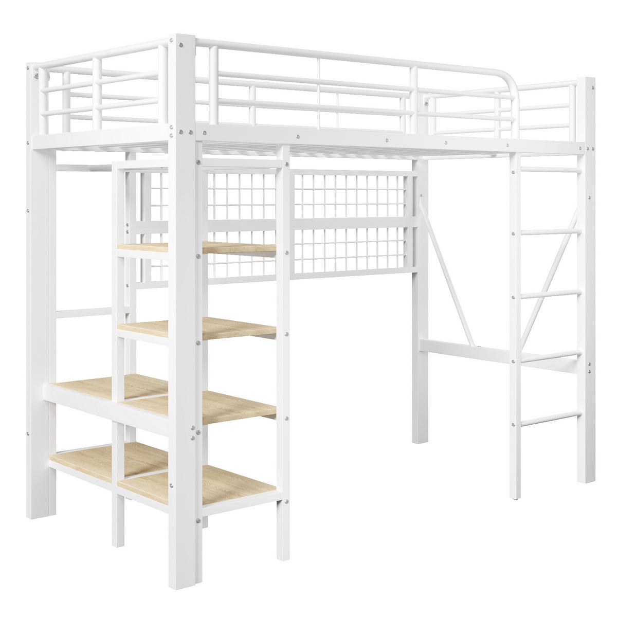 HOCHBETT 90/200 cm weiß aus Metall und MDF mit LED-Stimmungslicht und Kleiderstange - Weiß, Metall (90/200cm) - OKWISH