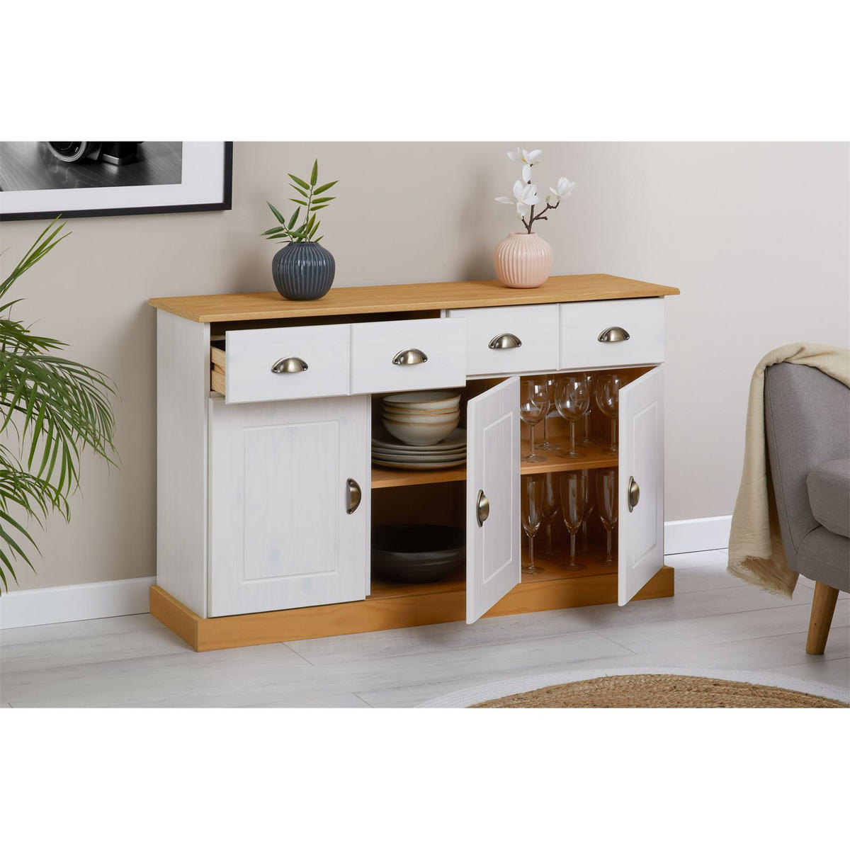 ANRICHTE PARIS - Weiß/Braun, Holz (116/73/35cm) - IDIMEX