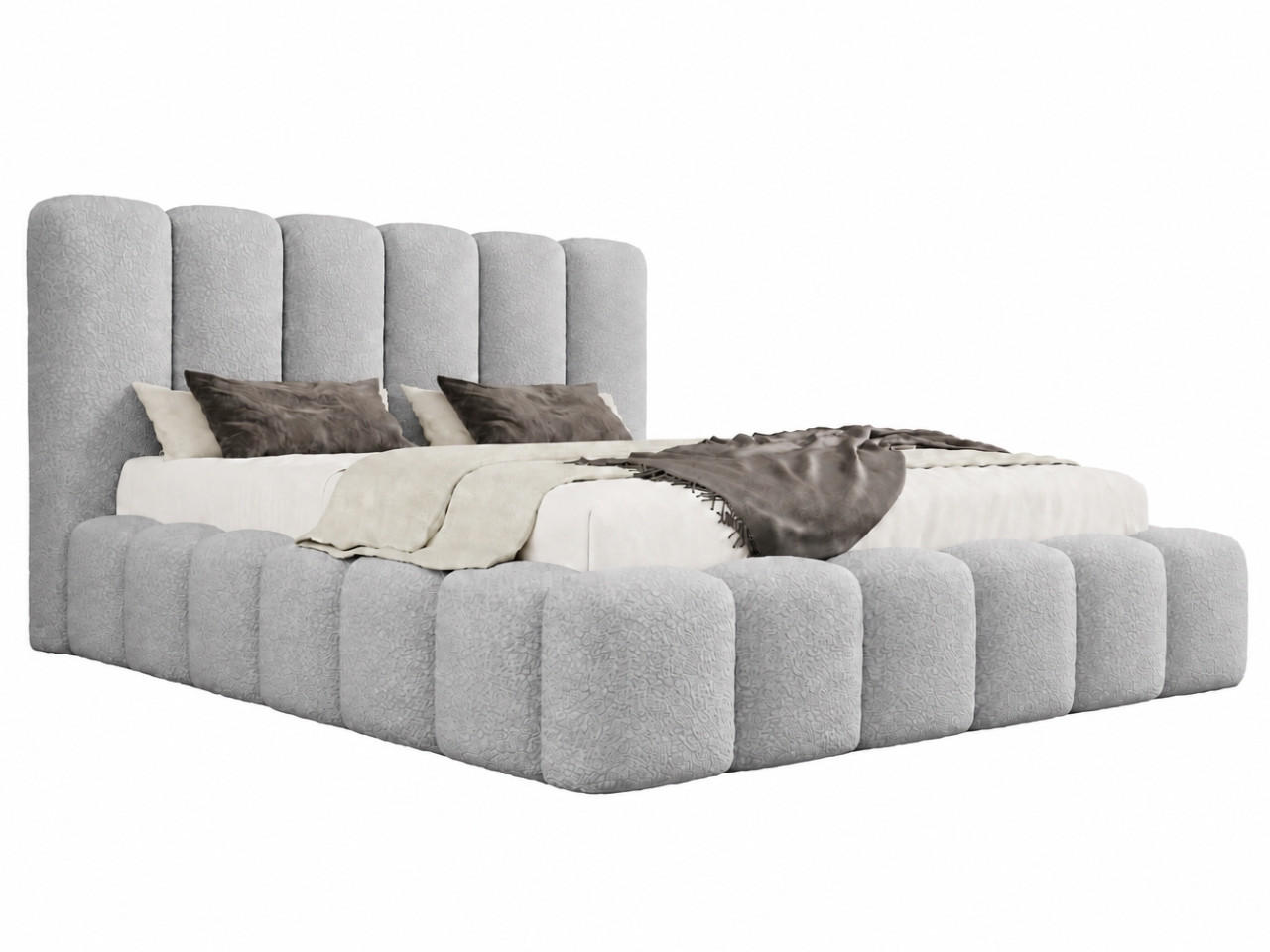 POLSTERBETT MELLOW 140x200 cm in Grau, gepolstertes Kopfteil, Lattenrost, Bettkasten, Bouclé-Stoff - Grau, Holz/Textil (140/200cm) - EMLAR Home