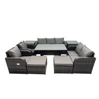 Gartenmöbelset mit 3-Sitzer Sofa,Esstisch,2 Hockern,Beistelltischen Polyrattan Dunkelgrau 9-Sitzer - Dunkelgrau/Grau, Glas/Kunststoff - Fimous
