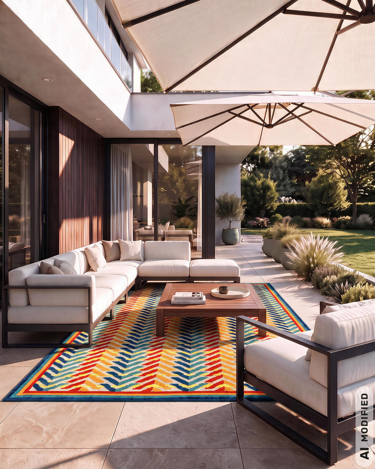 TEPPICH In-& Outdoor Fano Frecce Mazovia 120x170cm Blau Orange Abstrakt Kurzflor - Multicolor, Textil (120/170cm) - Mazovia