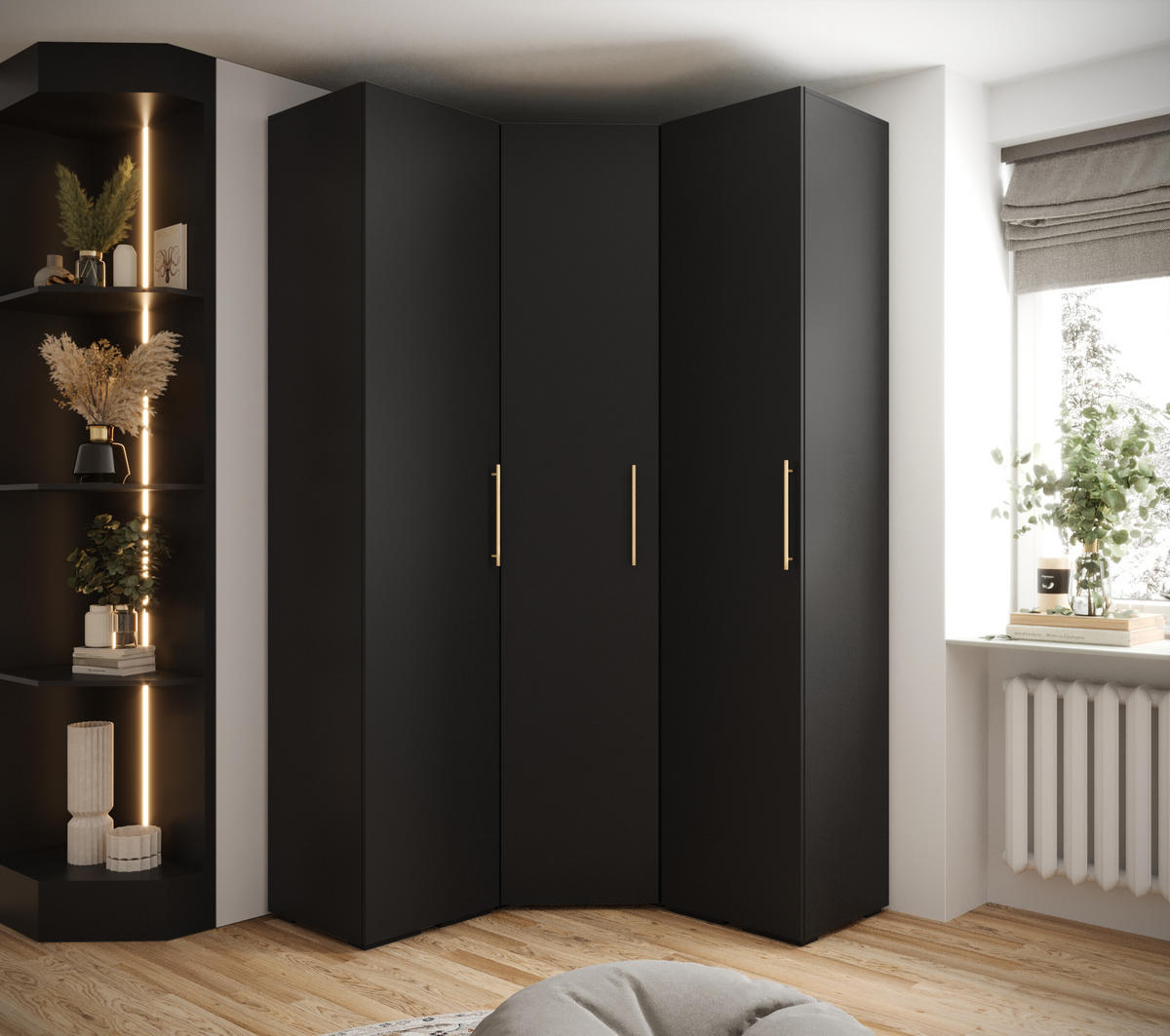 GARDEROBEN-SET 236,7/131,7/47 - Goldfarben/Schwarz, Holz/Kunststoff (131.7/236.7/47cm) - Abiks Möbel