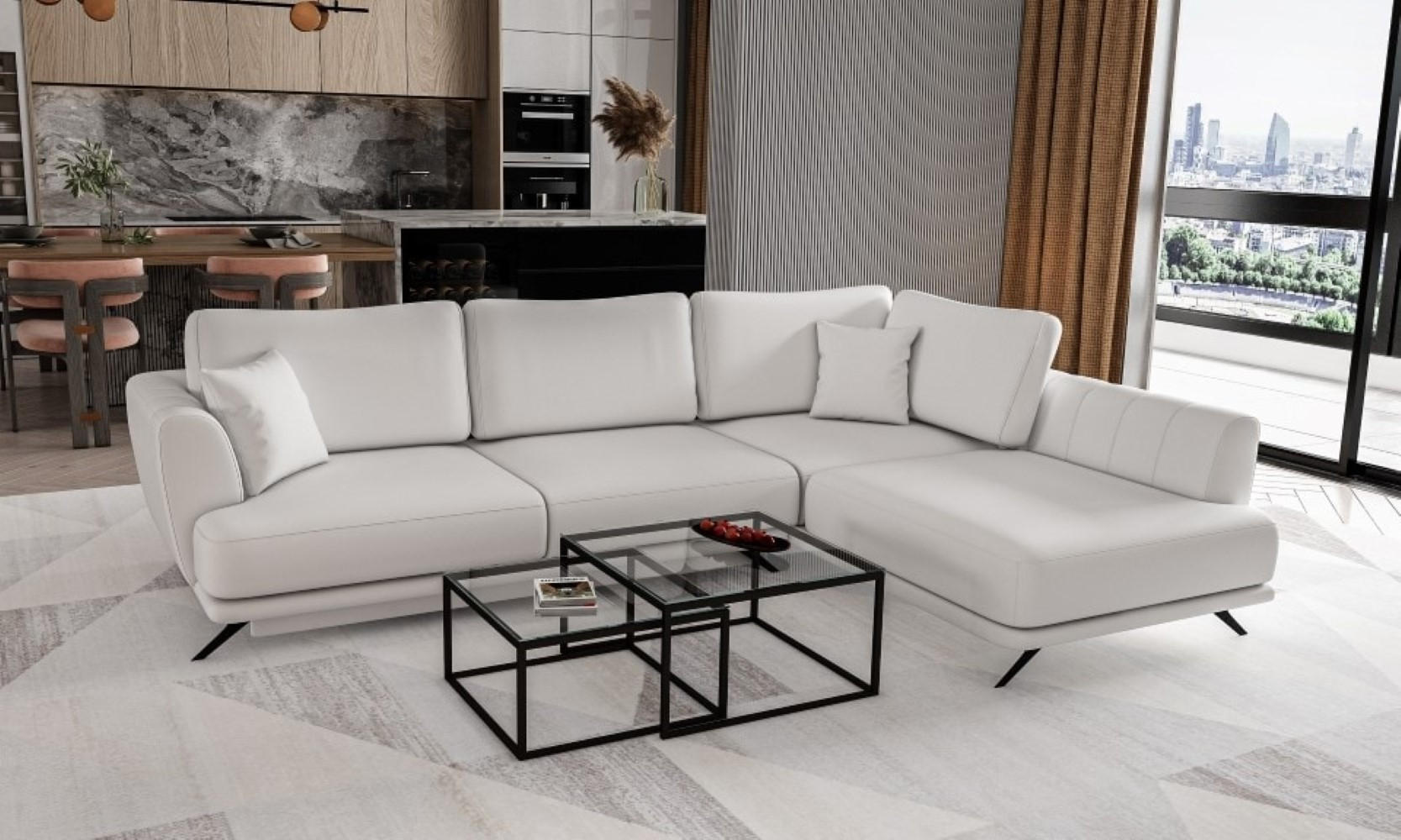 ECKSOFA mit Schlaffunktion und Bettkasten - Schwarz/Weiß, Textil/Metall (191/276cm) - Eltap