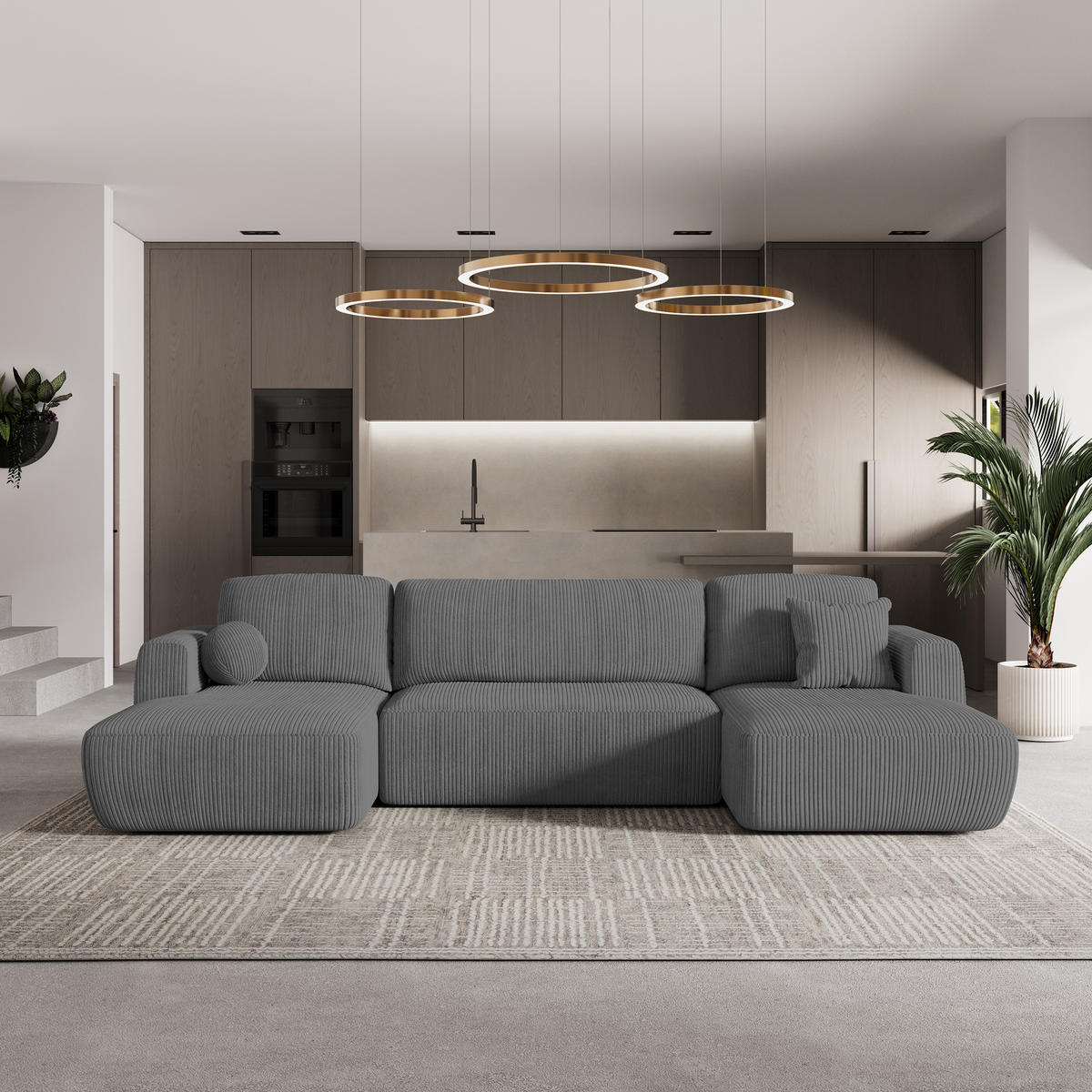 ROHOVÁ SEDAČKA SENTUM šedá - šedá/černá, dřevo/textil (330/148cm) - MASSENO