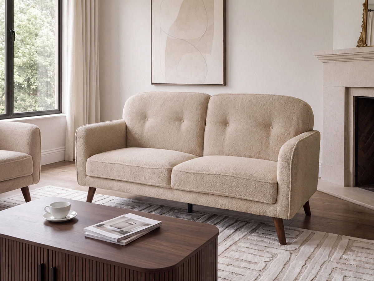 2-SITZER-SOFA Bouclé Beige Ettrum - Beige/Braun, Textil (149/87/84cm) - Beliani