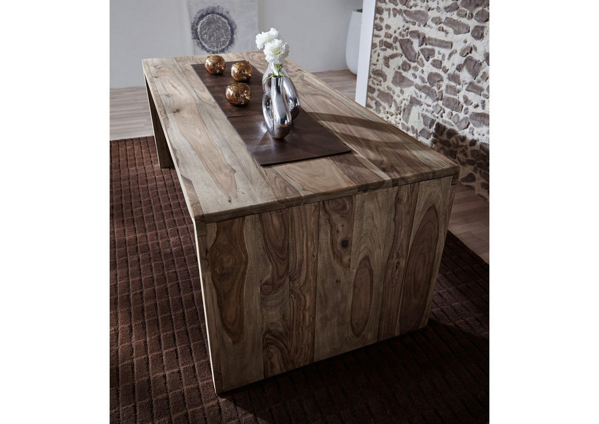SCHREIBTISCH Sheesham 200x90x77 grau geölt NATURE GREY #712 - Grau, Holz (90/200/77cm) - Massivmoebel24