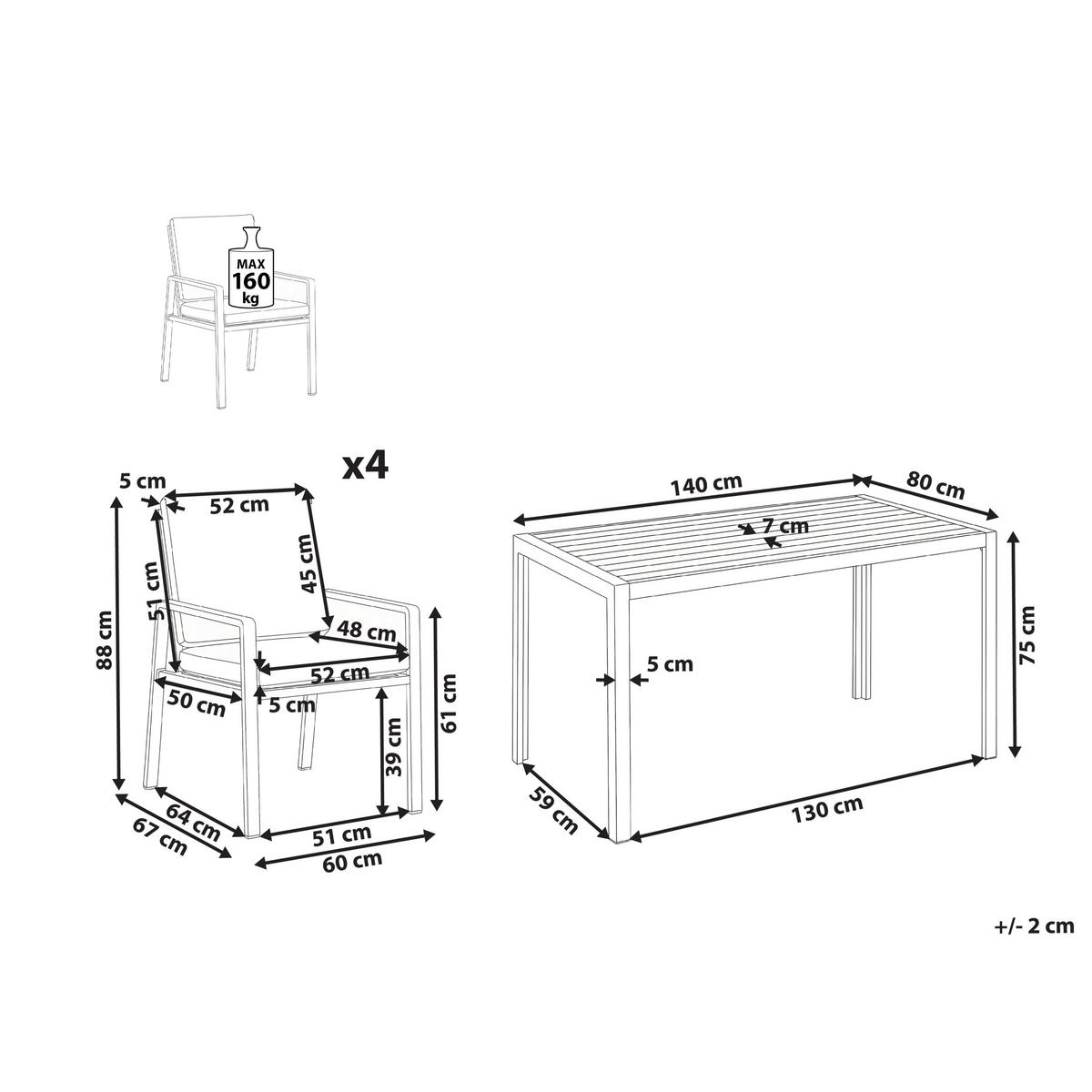 GARTENMÖBEL Set 4-Sitzer Grau/Weiß Visso - Beige/Weiß, Metall - Beliani