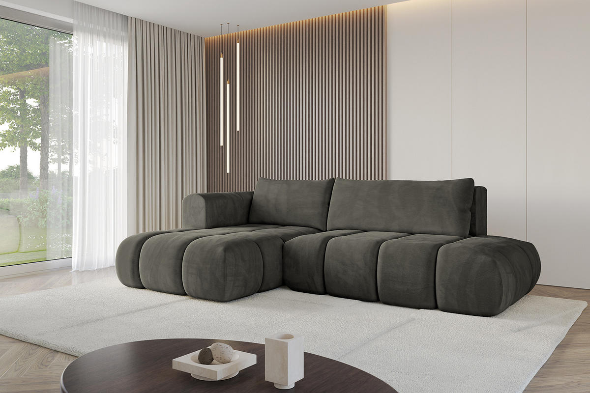 ECKSOFA Ottomane Links CLOUD-L 289x180x40 Schwarz Velours - Schwarz, Holzwerkstoff/Kunststoff (180/289cm) - ALTDECOR