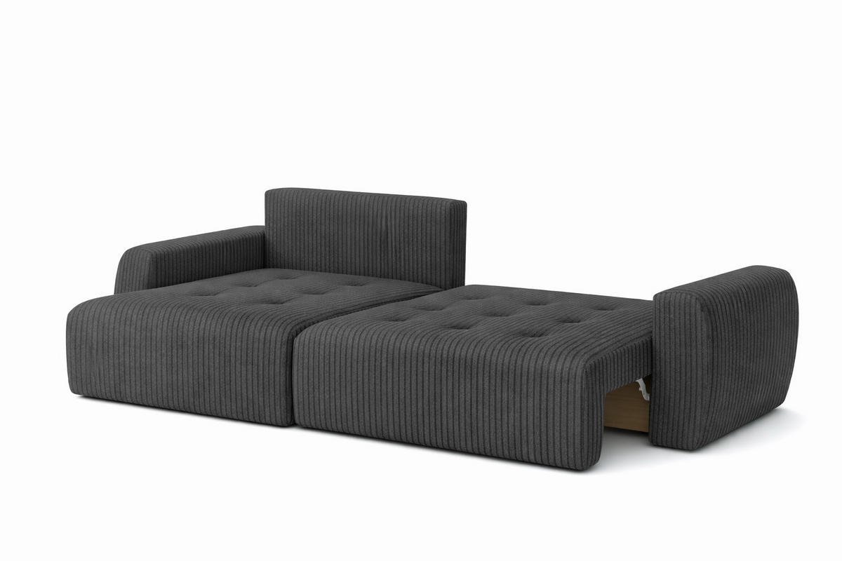 ECKSOFA Mit Schlaffunktion Und Bettkasten L-Form Ivo XL, Cordstoff Poso, Grau, Links - Grau, Holz (280/142cm) - Kaiser Möbel