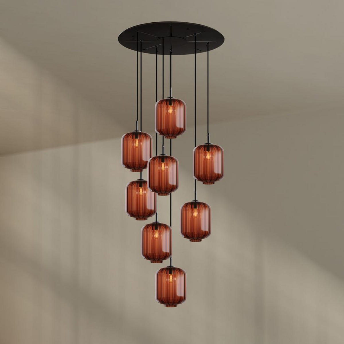GALERIELEUCHTE Velo 8-flammig Braun Ø 25cm - Schwarz/Braun, Glas (25/25/27cm) - s.luce