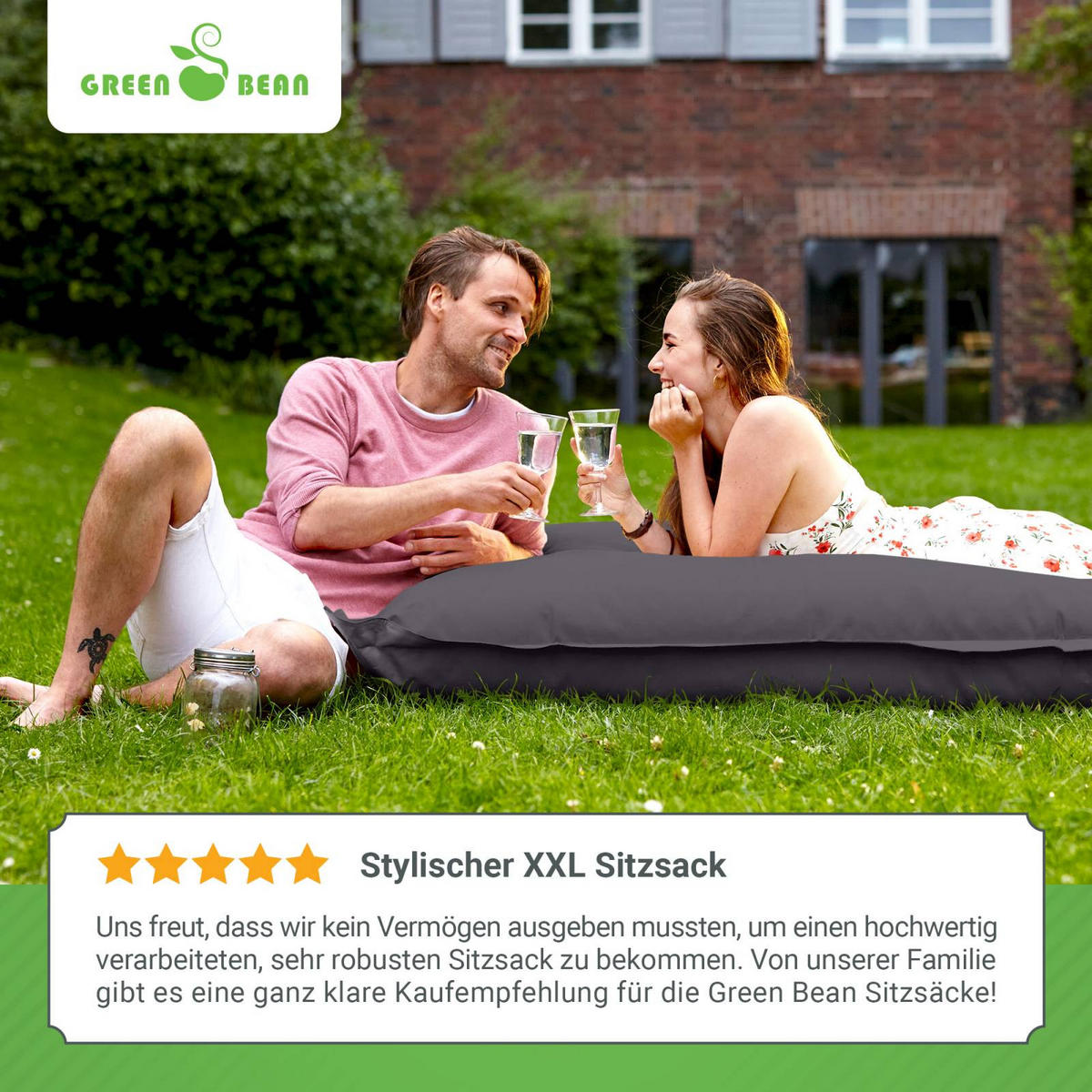 RIESEN-SITZSACK "Square" 120x160cm 270 L - Anthrazit, Textil (120/25/160cm) - Green Bean