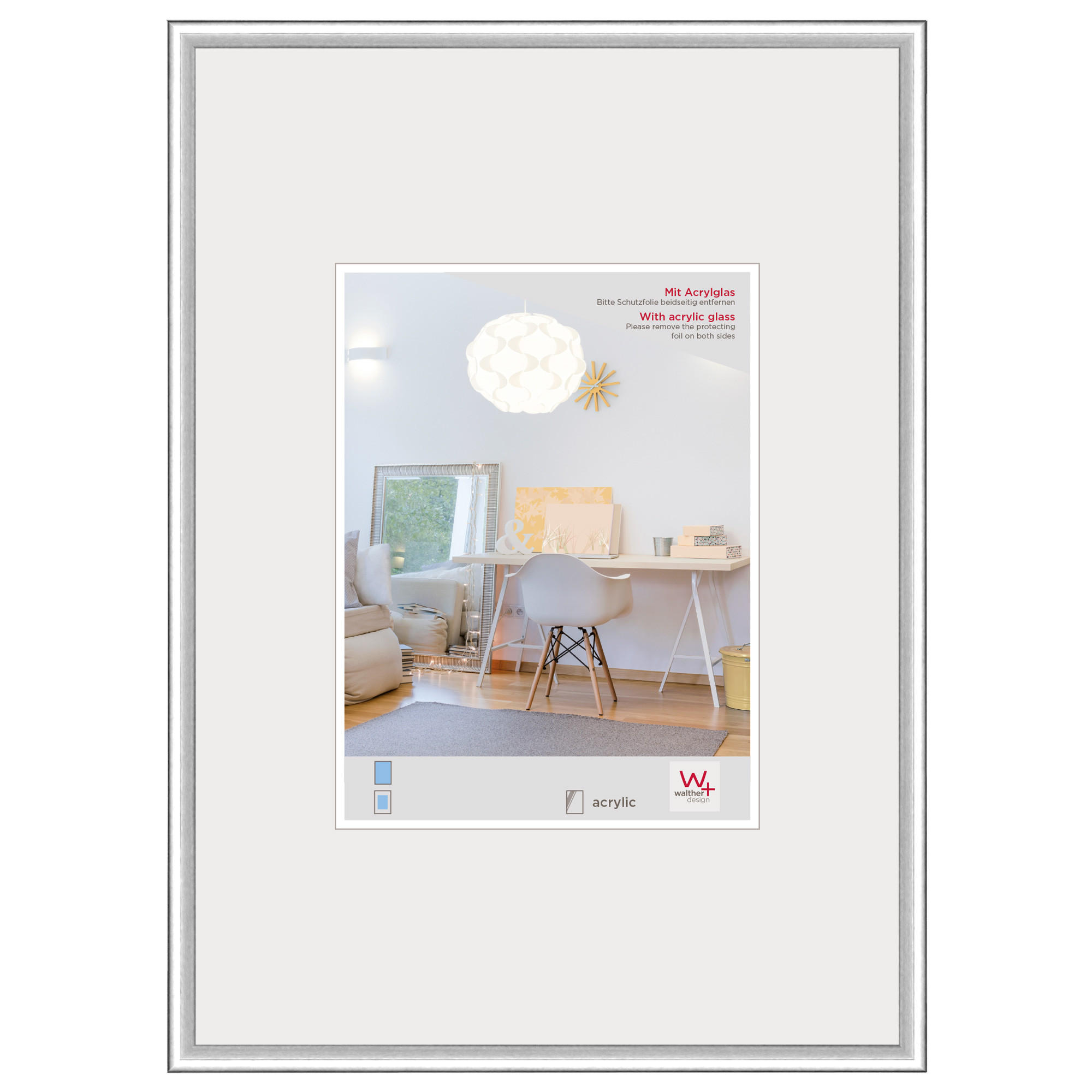 walther design Bilderrahmen Silber 51.1x60.9x1.65 cm