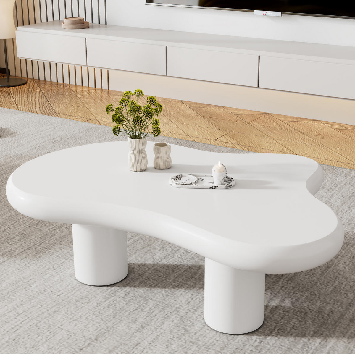 COUCHTISCH 97/67/32 cm in Weiß aus MDF in Wolkenform mit lackierter Oberfläche - Weiß, Holzwerkstoff (97/67/32cm) - Flora Grace