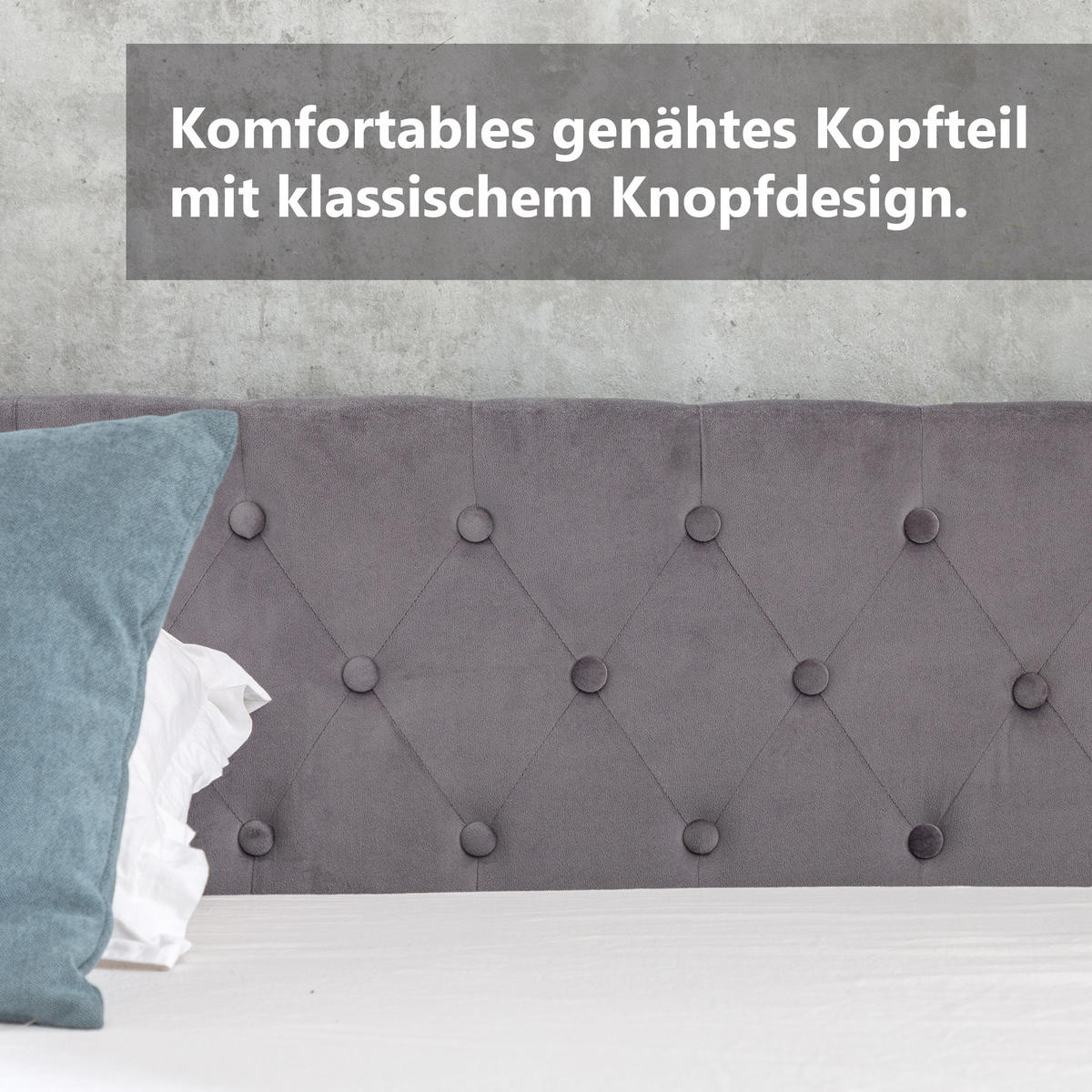 POLSTERBETT 140/200 cm in Grau Samt - Grau, Holz/Textil (140/200cm) - KOMHTOM