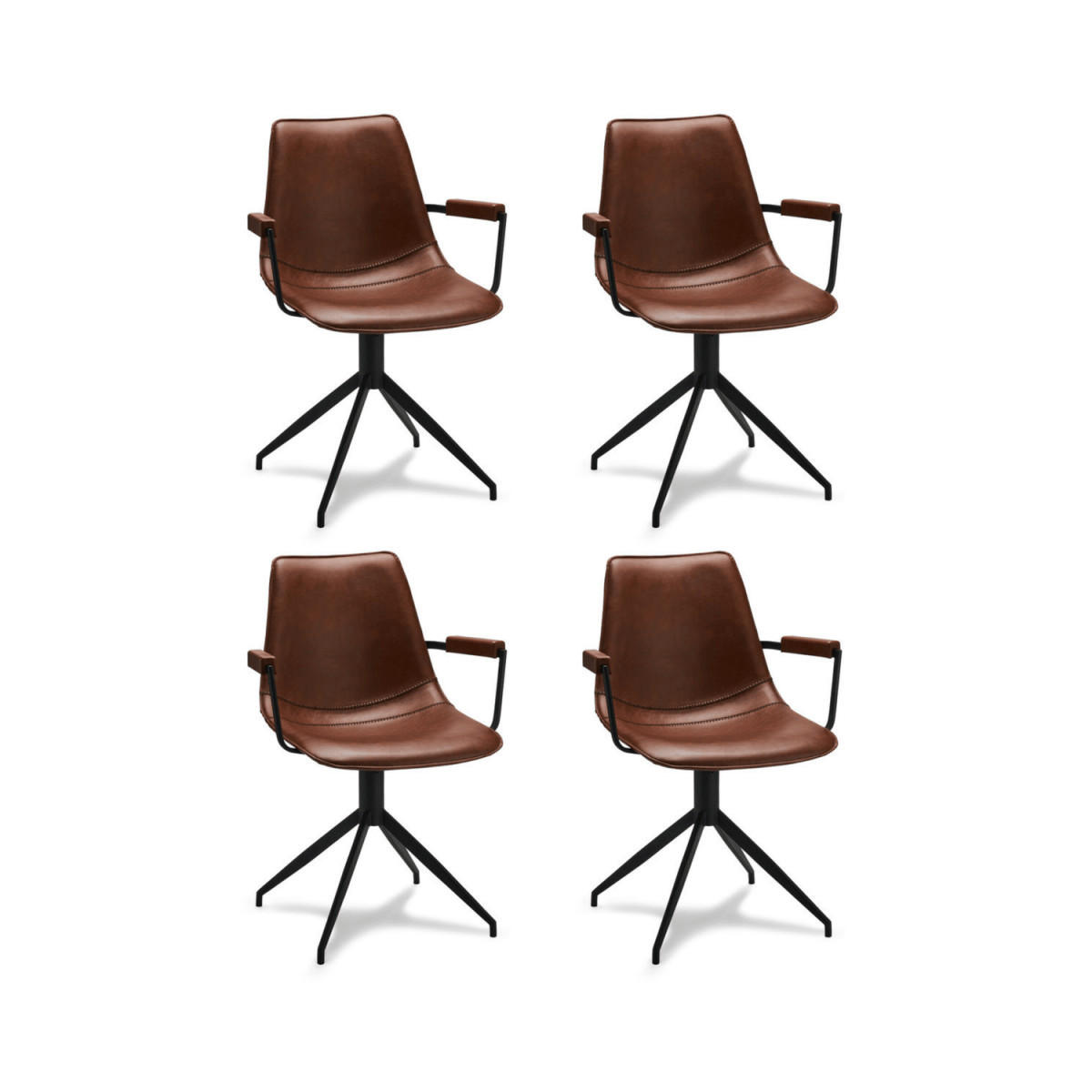 ARMLEHNSTUHL-SET 4 Stück in Kunstleder Cognacbraun - Schwarz/Braun, Textil/Metall (59/85/57cm) - Furnhouse