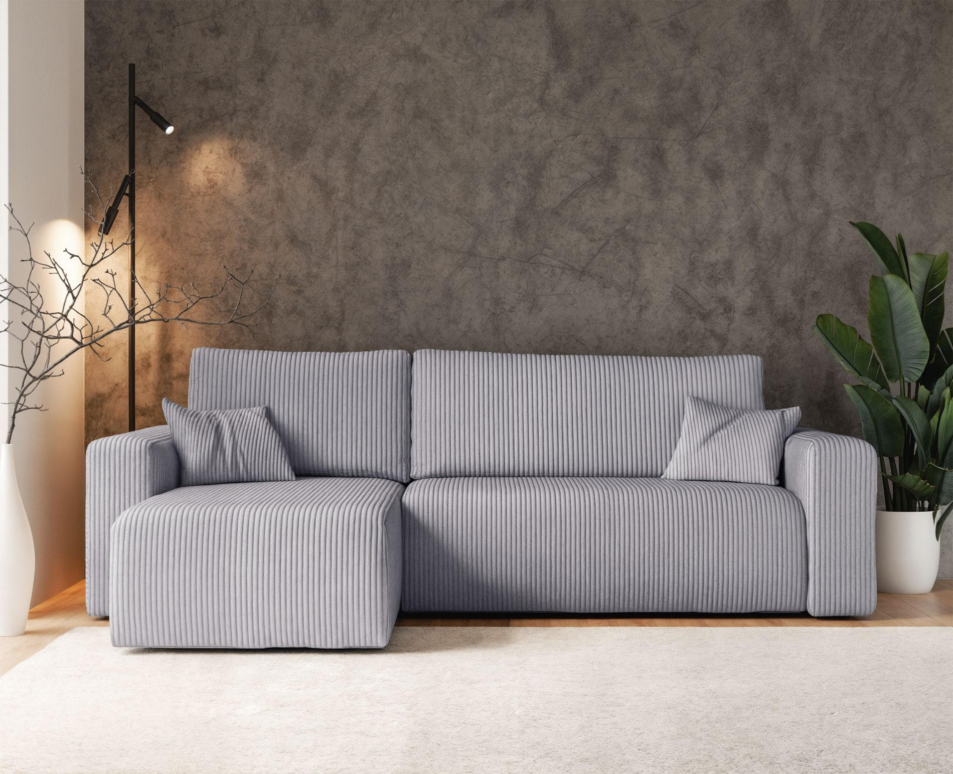 ECKSOFA Pianoni Hellgrau Cordbezug - Hellgrau/Schwarz, Kunststoff/Textil (244/140cm) - Selsey