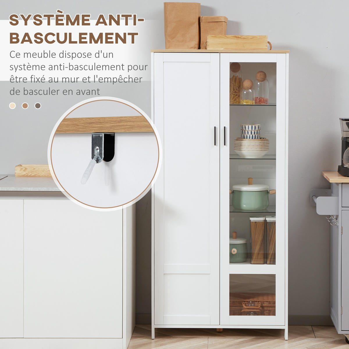 VITRINENSCHRANK DE-11034 7 Böden (3 aus Glas) mit 2 Türen Weiß - Weiß, Holzwerkstoff (36/160/76cm) - ComfortXL