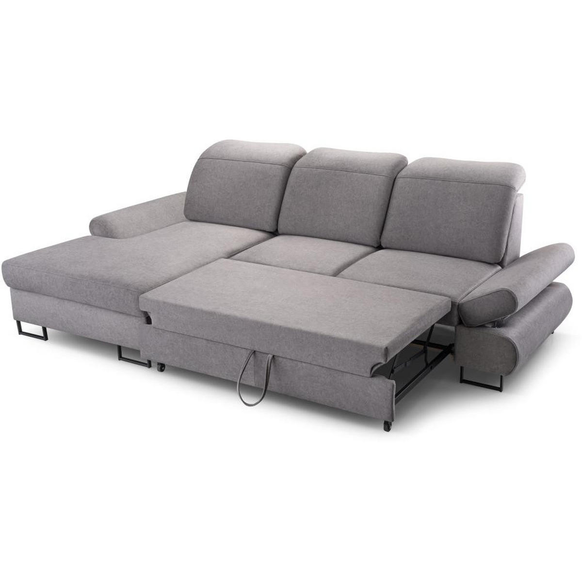 ECKSCHLAFSOFA Karo mit verstellbaren Kopfstützen Graphit links - Schwarz/Graphitfarben, Textil/Metall (265/156cm) - Beautysofa