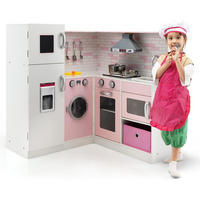 SPIELKÜCHE Eck Pink - Pink, Holz (84/85/85cm) - COSTWAY