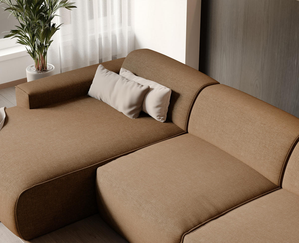 ECKSOFA DOVE Chenille-Stoff in Braun - Braun, Holzwerkstoff/Kunststoff (250/90cm) - Idohome