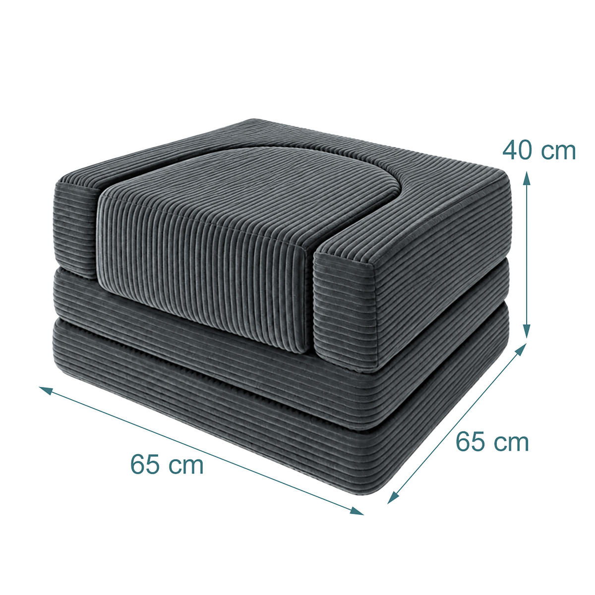 KINDERSESSEL Anthrazit 4-tlg. Cord - Anthrazit, Kunststoff/Textil (65/40/65cm) - Relaxdays