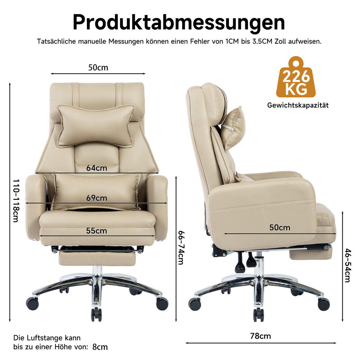 GAMINGSTUHL 155° Liegefunktion, drehbar & höhenverstellbar, Beige Stoffbezug, ausklappbare Fußstütze, 64/76/108 cm,Beige - Beige, Textil (64/108/76cm) - Redom