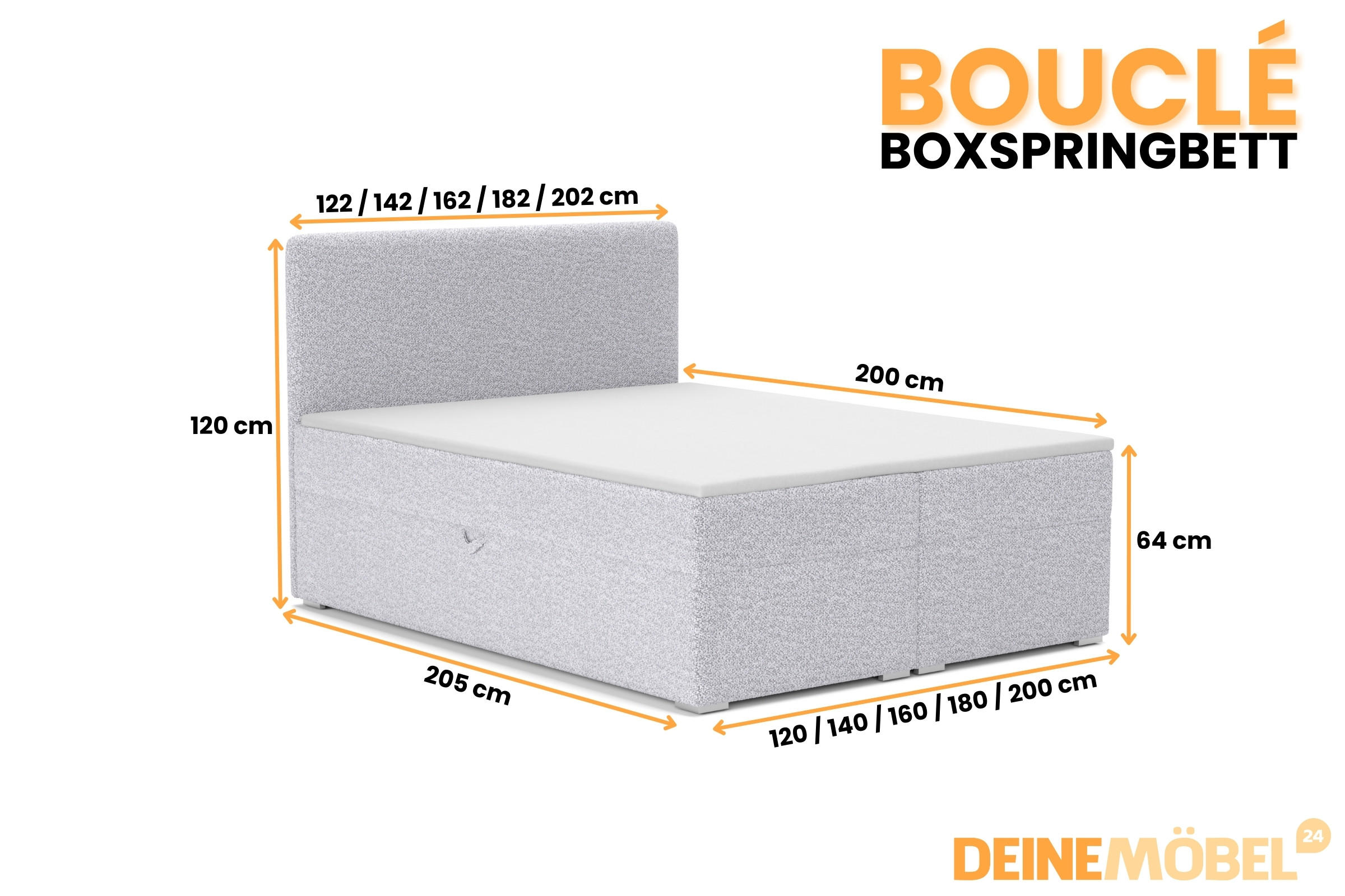 Thumbnail - Deine Möbel 24 Boxbett, Hellgrau, Holzwerkstoff, Holz, Textil, H3, 120x200 cm, Schlafzimmer, Betten, Boxspringbetten