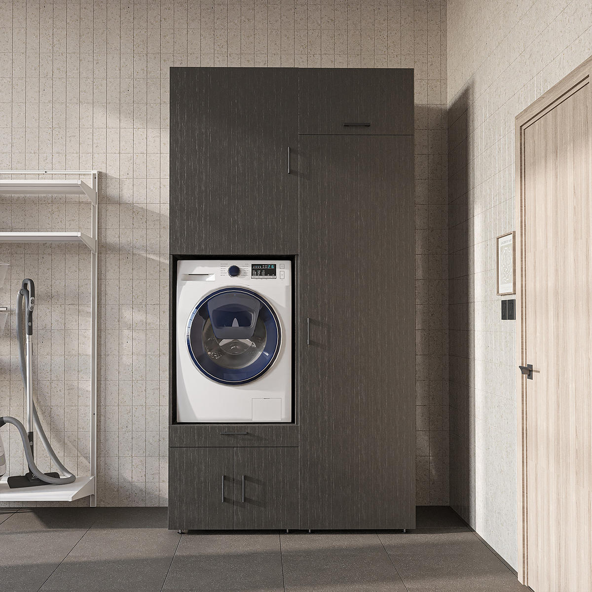 WASCHMASCHINENSCHRANK Serie 3 127cm Breit, 240cm Hoch - Schwarz, Holzwerkstoff (127/240/67cm)