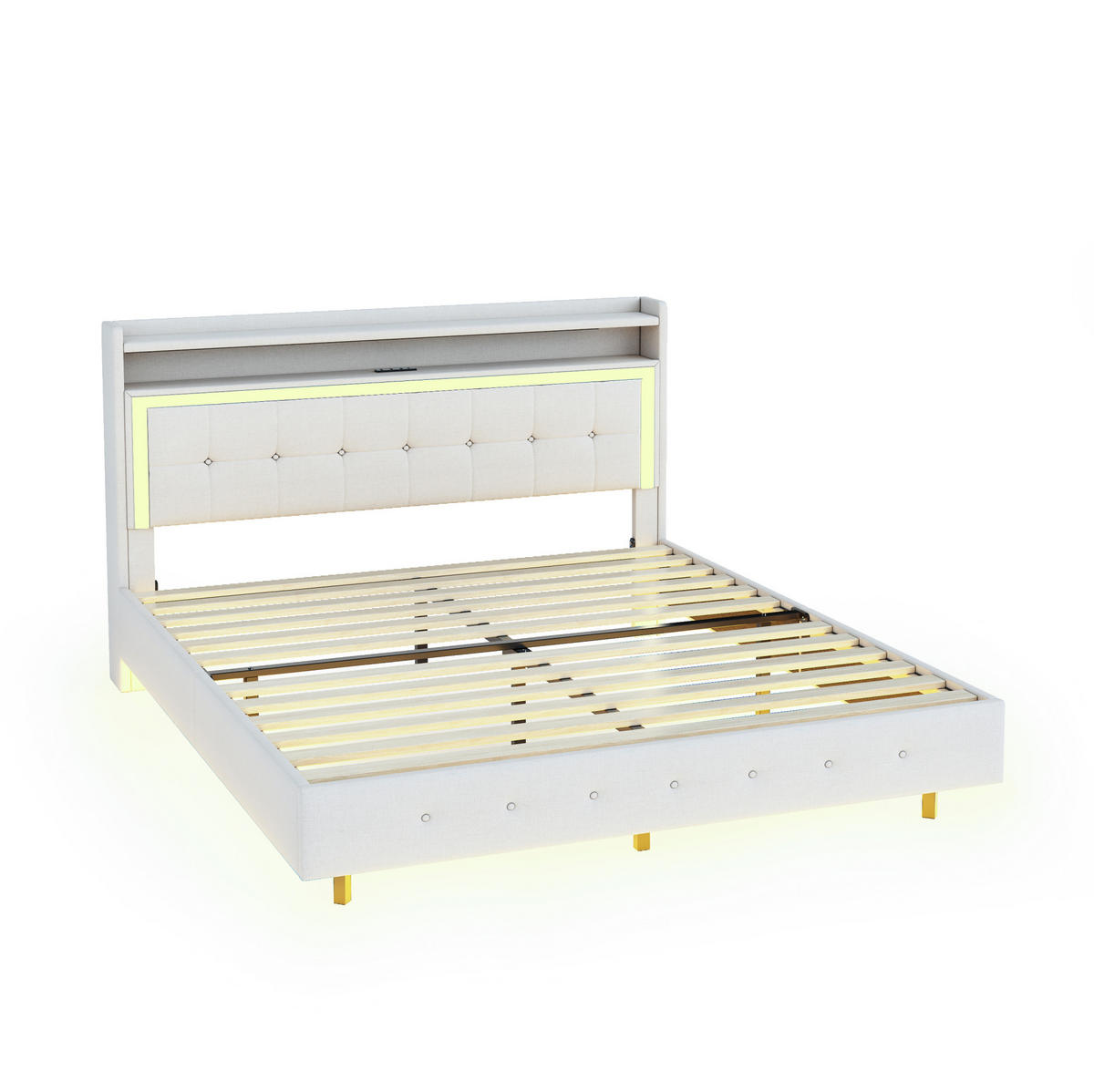 POLSTERBETT 140/200 cm Beige mit USB-Steckdose und LED-Beleuchtung - Beige, Textil (140/200cm) - Flora Grace