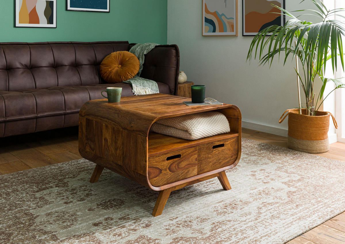 COUCHTISCH Sheesham 70x70x50 hellbraun lackiert MAILAND #132 - Braun, Holz (70/70/50cm) - Massivmoebel24