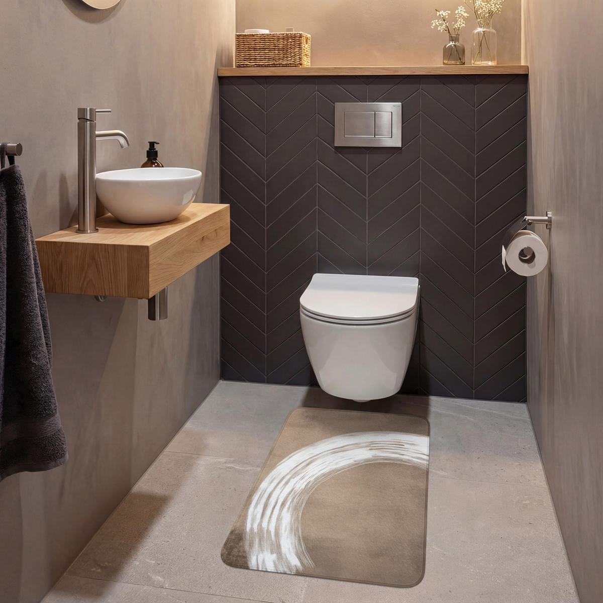 WC PŘEDLOŽKA Barva - hnědá - Japandi 50x80 cm - barva mokka, textil/plast (50/1cm) - OnlyWow