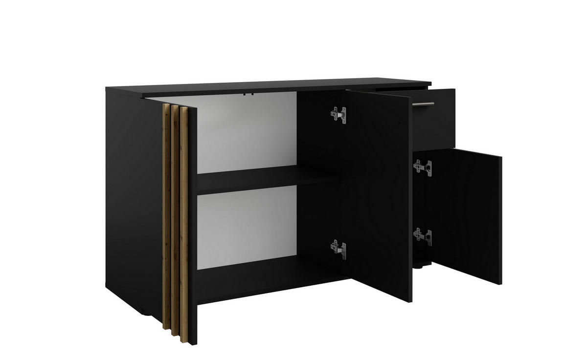KOMMODE TECTONIC 119,8/72,7/35cm mit 1 Schubladen 3 Türen Schwarz - Schwarz, Holzwerkstoff (119.8/72.7/35cm) - MASSENO