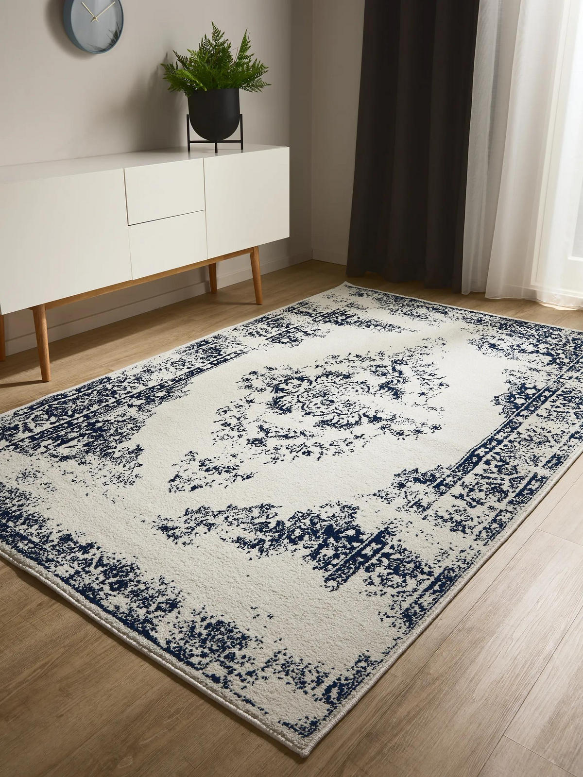 VINTAGE-TEPPICH Sia 300/400 cm - Blau/Creme, Kunststoff (300/400cm) - benuta