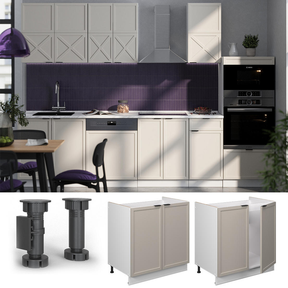 SPÜLENUNTERSCHRANK Fame-Line GrauBeige 80 cm, AP Eiche - Weiß/Grau, Holzwerkstoff (80/82/60cm) - Vicco