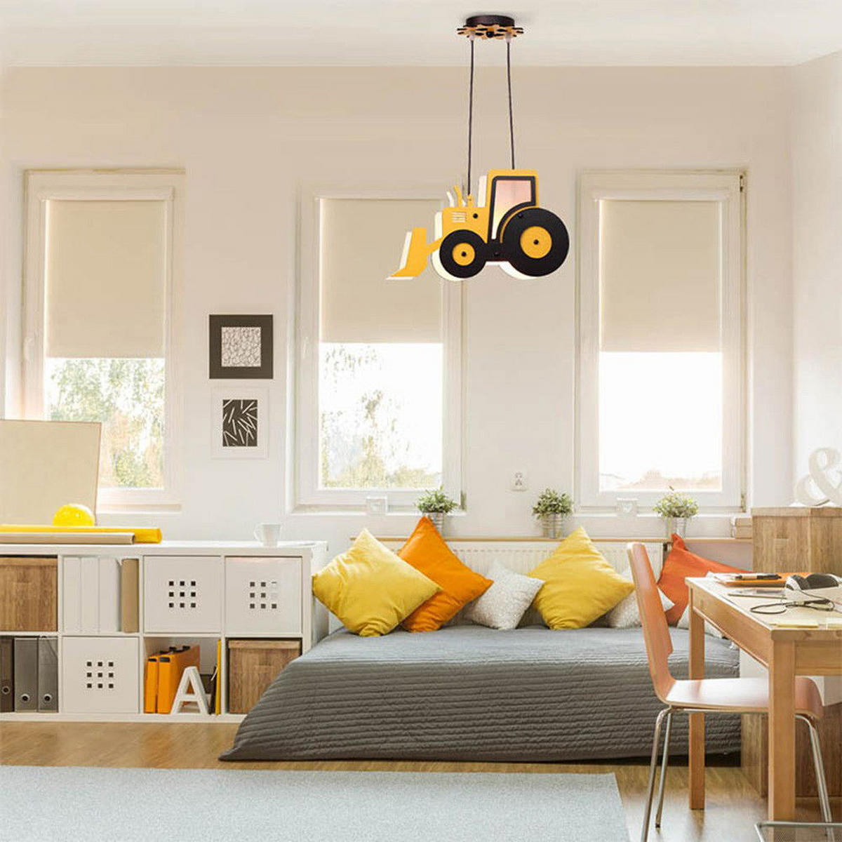 PENDELLEUCHTE 'Yellow Tractor' - Gelb/Weiß, Holz (34/34/80cm) - KUNSTLOFT