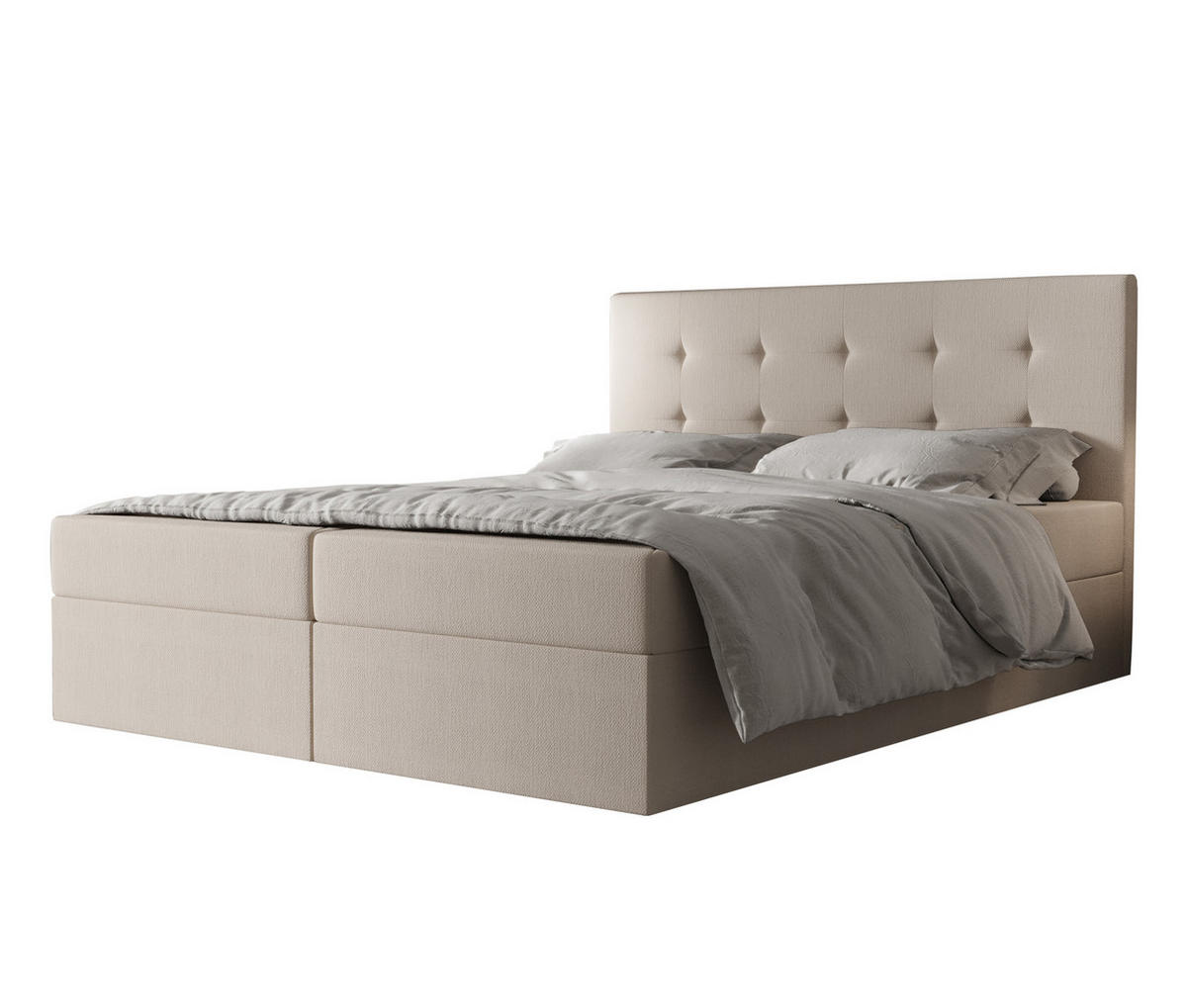 BOXBETT Dahlina 160/200 cm in Creme – mit Bettkasten und Luxus & Funktionalität - Creme/Schwarz, Holz/Holzwerkstoff (160/200cm) - AX Living