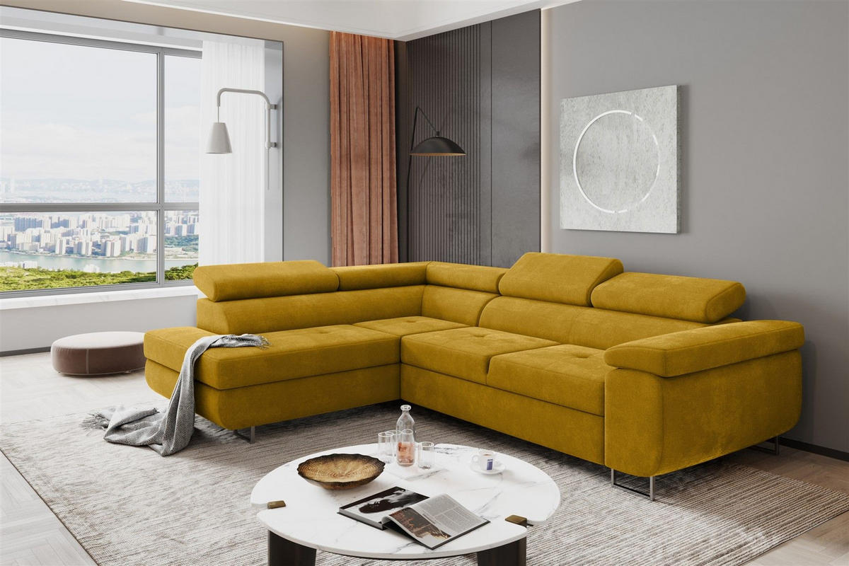 ECKSOFA Jade Mit Schlaffunktion - Gelb, Holzwerkstoff/Textil (202/275cm) - Fun Möbel