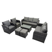 GARTENMÖBELSET mit Couchtisch Polyrattan 9-Sitzer - Dunkelgrau/Grau, Glas/Kunststoff - Fimous