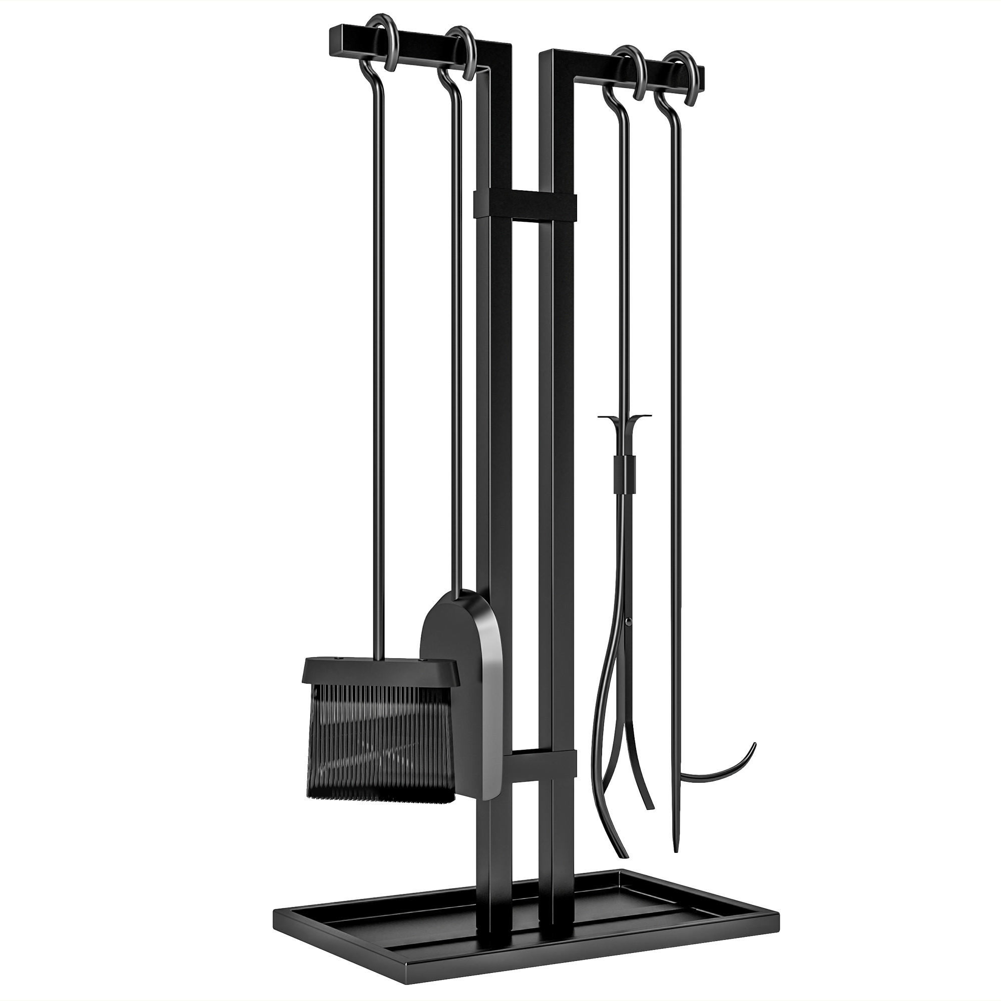 KAMINWERKZEUGSET 5tlg DE-13778 mit Rechteckständer Schwarz - Schwarz, Metall (31/64/20cm) - ComfortXL