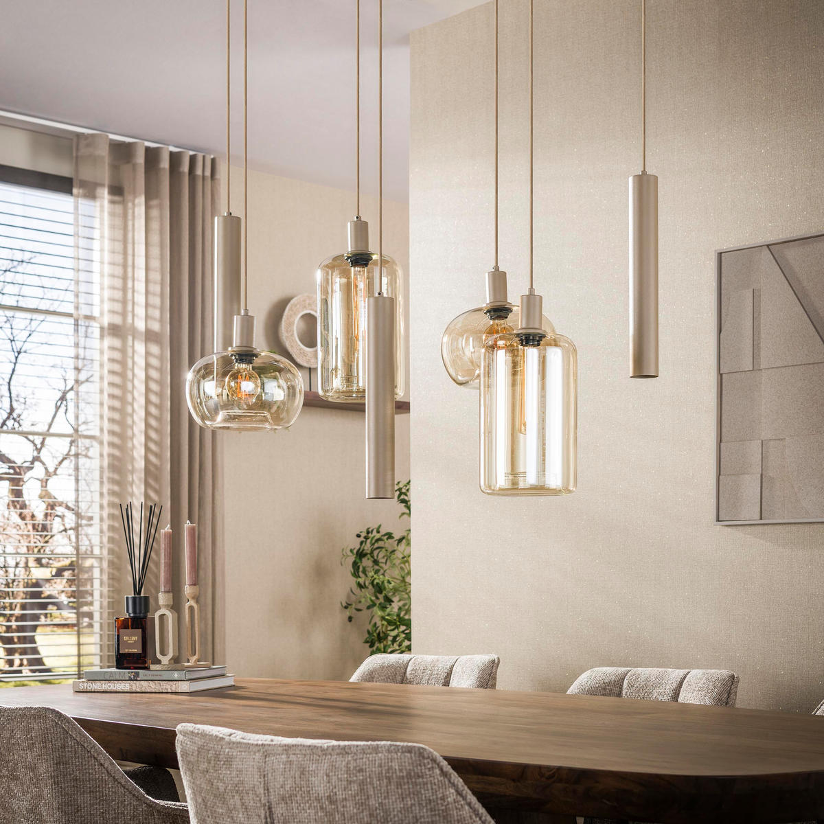 HÄNGELEUCHTE Serene Beige 45/110/150 cm - Beige, Glas (45/110/150cm) - Hoyz Collection