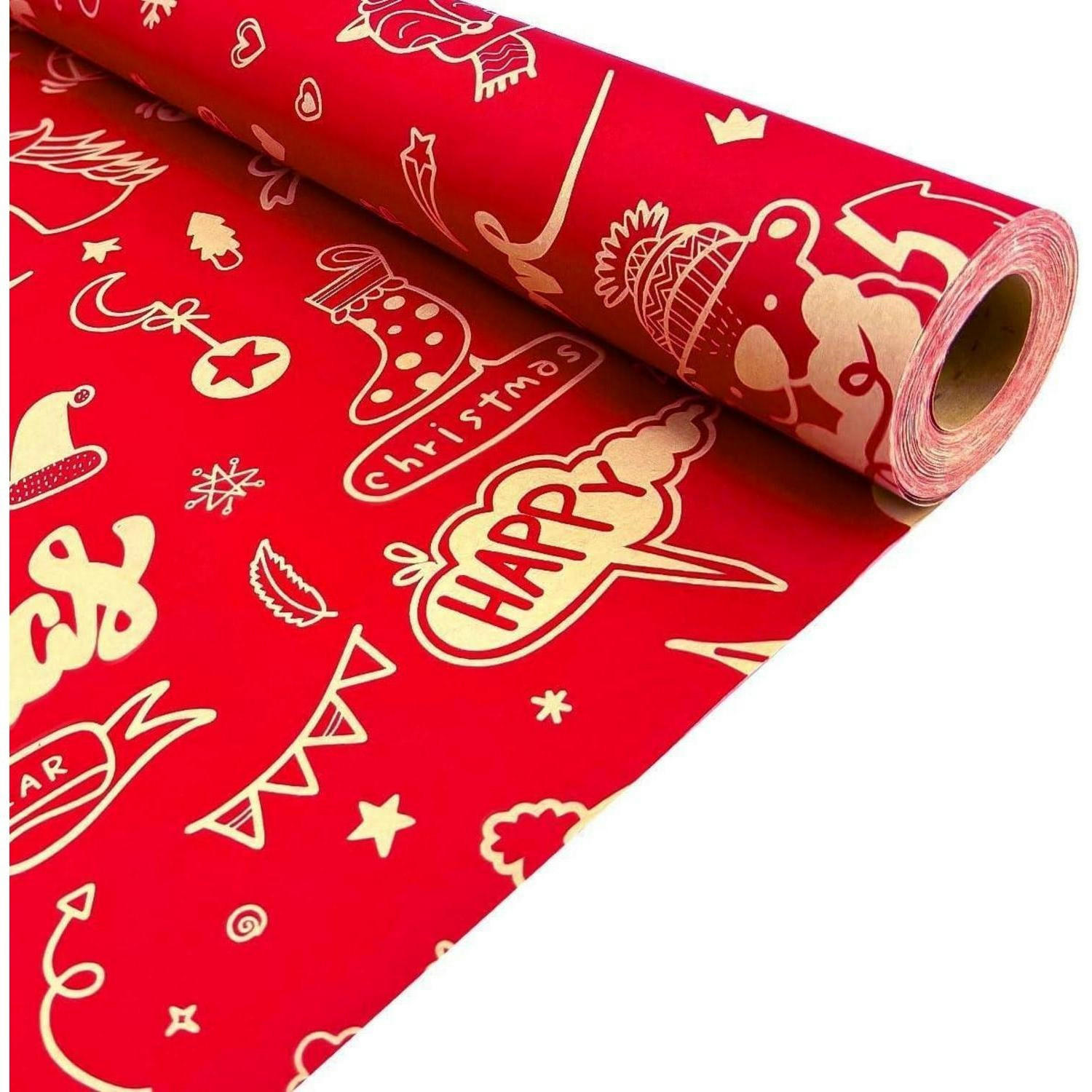 GESCHENKPAPIERROLLE 43 cm x 15 m Rot Kraftpapier Weihnachtsmuster - Rot, Papier (43/1/1500cm)