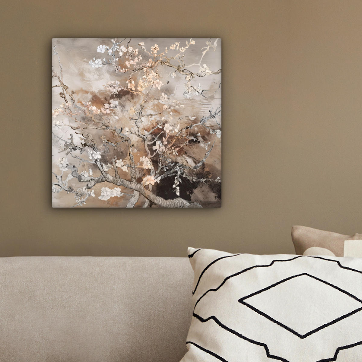 LEINWANDBILD Mandelblüte - Kunst - Van Gogh - Beige - Abstrakt 20x20 cm - Braun, Textil (20/20cm) - MuchoWow