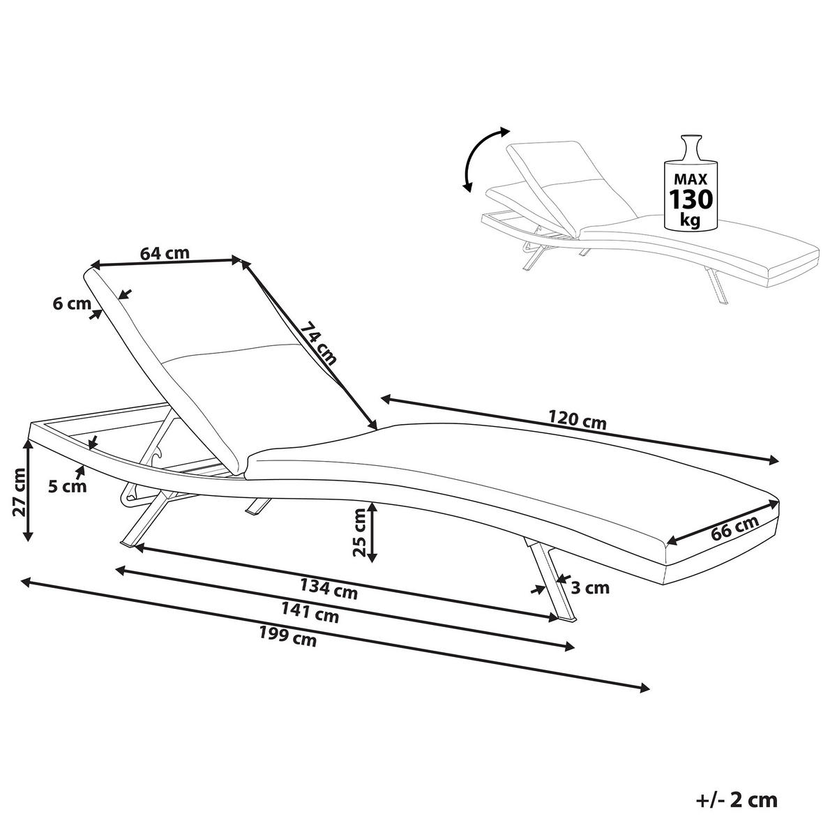 GARTENLIEGE hellgrau Amelia - Hellgrau, Metall (66/38/199cm) - Beliani