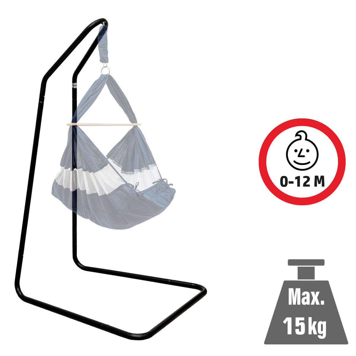 BABY-FEDERWIEGE inkl. Gestell, 160cm, bis 15kg, Weiß - Weiß, Metall (80/160/100cm) - Amanka