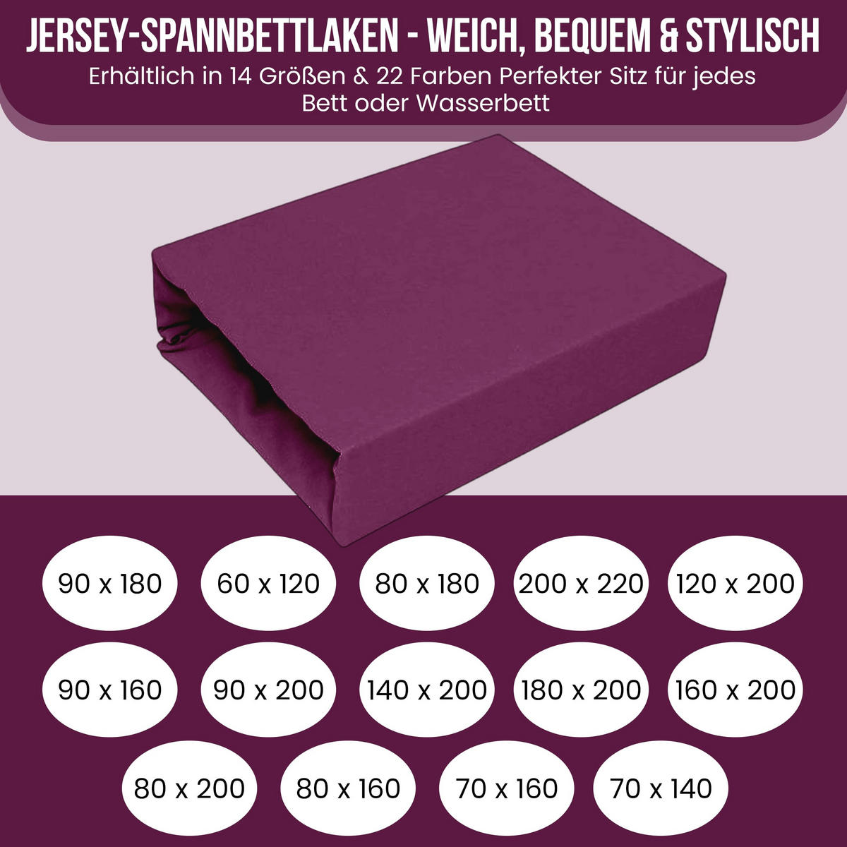 SPANNBETTLAKEN 200/220 cm, Jersey Elastisch 100 % Baumwolle Pflaume - Pflaume, Textil (200/220cm) - Best For Home